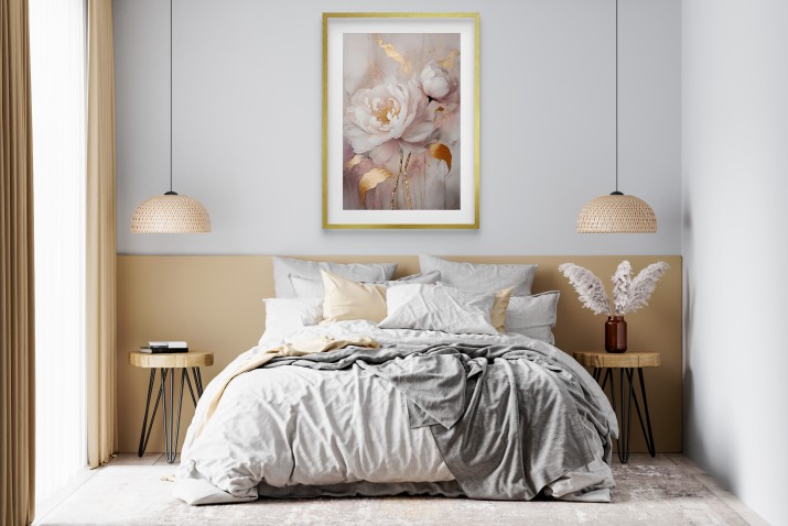 Kobiecy plakat z Piwoniami | Różowo- złota dekoracja do wnętrz w stylu Glamour 94161 - zdjęcie 7