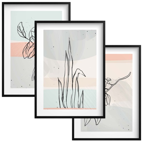 Plakaty z roślinami w stylu line art | Subtelne obrazy w pastelowych kolorach | Dekoracja ścienna w stylu skandynawskim 81869 Naklejkomania - zdjecie 1
