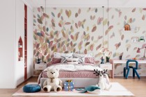Pastelowa Fototapeta dla dzieci – akwarelowe liście w stylu boho | Dekoracja do pokoju dziewczynki, nastolatki 81885 Naklejkomania - zdjecie 1 - miniatura