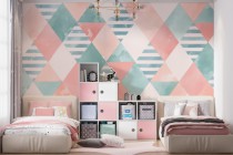 Pastelowa Fototapeta- geometryczne wzory | Romby w różu i błękicie- dekoracja do pokoju dziecka 81887 Naklejkomania - zdjecie 1 - miniatura