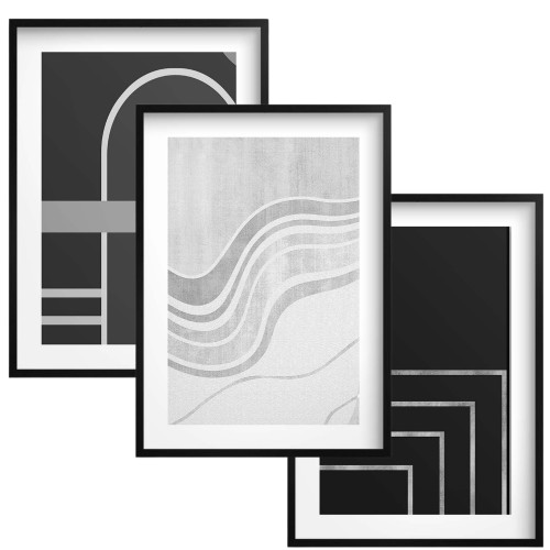 Minimalistyczne Obrazy na Ścianę- geometryczne wzory w czerni i bieli | Zestaw 3 nowoczesnych plakatów 81847 Naklejkomania - zdjecie 1