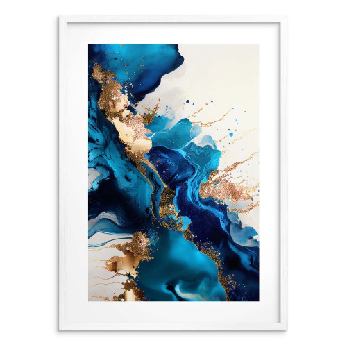 Elegancki Plakat Abstrakcyjny | Niebiesko-Złoty Obraz na Ścianę | Nowoczesny Poster w stylu Glamour 94164 - zdjęcie 4