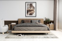 Plakat z Leśnym Krajobrazem w Beżowo-Złotej Tonacji | Mglisty Poranek nad Rzeką | Obrazy boho 94168 Naklejkomania - zdjecie 6 - miniatura