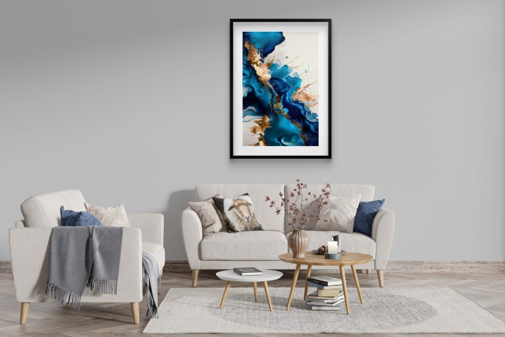 Elegancki Plakat Abstrakcyjny | Niebiesko-Złoty Obraz na Ścianę | Nowoczesny Poster w stylu Glamour 94164 - zdjęcie 7