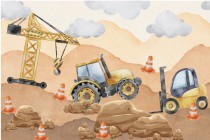 Fototapeta do Pokoju Chłopca – Plac Budowy | Traktor, Wózek Widłowy, Dźwig | Dekoracja do Przedszkola, Żłobka 43104 Naklejkomania - zdjecie 2 - miniatura
