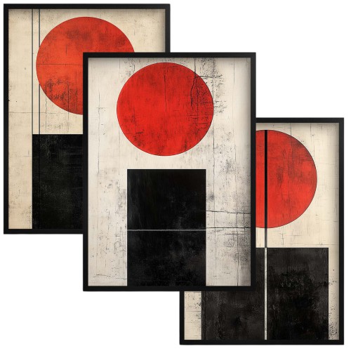 Abstrakcyjne Plakaty w stylu Bauhaus- geometryczne obrazy w czerwieni i czerni | Minimalistyczna dekoracja ścienna 81840 Naklejkomania - zdjecie 1