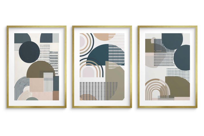 Zestaw 3 plakatów geometrycznych – Abstrakcyjne obrazy do salonu i sypialni | Grafika w stylu Bauhaus 81844 - zdjęcie 2