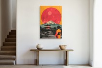Obraz z japońskim krajobrazem- Góra Fuji, czerwone słońce i pagoda | Dekoracja w stylu retro, vintage inspirowana Japonią 94177 Naklejkomania - zdjecie 4 - miniatura