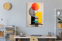 Nowoczesny obraz na ścianę- kolorowa geometria | Futurystyczna grafika w intensywnych barwach- pomarańcz, żółty 94178 Naklejkomania - zdjecie 5 - miniatura