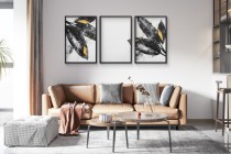 Nowoczesne plakaty- Liście w kolorach czerni, bieli i złota | Elegancka, minimalistyczna dekoracja ścienna 81868 Naklejkomania - zdjecie 2 - miniatura