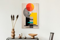 Nowoczesny obraz na ścianę- kolorowa geometria | Futurystyczna grafika w intensywnych barwach- pomarańcz, żółty 94178 Naklejkomania - zdjecie 7 - miniatura