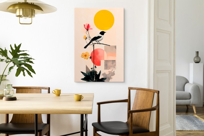 Minimalistyczny obraz na płótnie-  ptak, kwiaty i geometryczne kształty | Elegancka dekoracja ścienna 94179 - zdjęcie 8