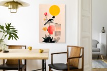 Minimalistyczny obraz na płótnie-  ptak, kwiaty i geometryczne kształty | Elegancka dekoracja ścienna 94179 Naklejkomania - zdjecie 8 - miniatura