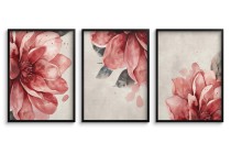 Delikatny zestaw 3 plakatów- akwarelowe kwiaty w różu i czerwieni | Obrazy na ścianę styl romantyczny, shabby chic 81864 Naklejkomania - zdjecie 3 - miniatura