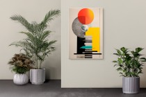 Nowoczesny obraz na ścianę- kolorowa geometria | Futurystyczna grafika w intensywnych barwach- pomarańcz, żółty 94178 Naklejkomania - zdjecie 6 - miniatura