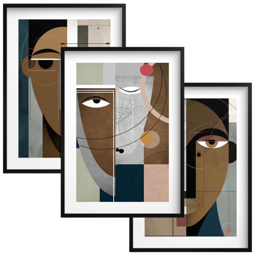 Plakaty artystyczne – Geometryczne twarze w stylu Picassa | Grafiki inspirowane kubizmem i stylem bauhaus 81845 Naklejkomania - zdjecie 1