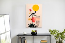 Minimalistyczny obraz na płótnie-  ptak, kwiaty i geometryczne kształty | Elegancka dekoracja ścienna 94179 Naklejkomania - zdjecie 3 - miniatura