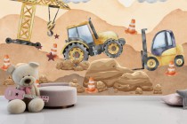 Fototapeta do Pokoju Chłopca – Plac Budowy | Traktor, Wózek Widłowy, Dźwig | Dekoracja do Przedszkola, Żłobka 43104 Naklejkomania - zdjecie 1 - miniatura