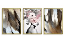 Eleganckie Obrazy Glamour- Portret Kobiety i Złote Pióra | Plakaty do wnętrz Art Deco 81878 Naklejkomania - zdjecie 4 - miniatura