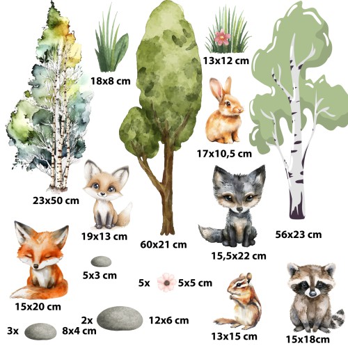 Naklejki ścienne Leśne Zwierzątka- Lisek, Szop, Królik | Dekoracja do Pokoju Dziecka, Żłobka, Przedszkola T42154 - zdjęcie 4