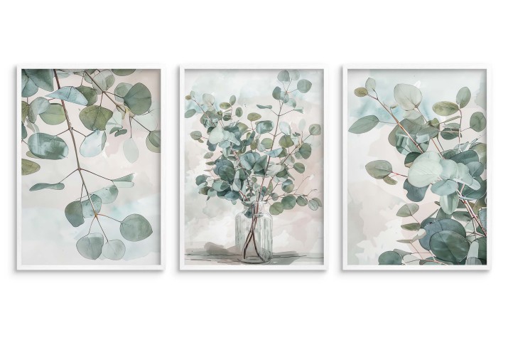 Plakaty z eukaliptusem w delikatnej akwareli | Subtelna Dekoracja- Zieleń i Beż do wnętrz boho 81879 - zdjęcie 3