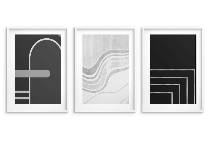 Minimalistyczne Obrazy na Ścianę- geometryczne wzory w czerni i bieli | Zestaw 3 nowoczesnych plakatów 81847 - zdjęcie 3