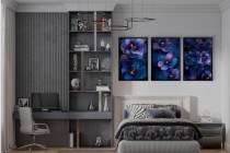 Eleganckie plakaty Glamour- Fioletowe kwiaty ze Zlotem | Luksusowa dekoracja do nowoczesnych wnętrz 81842 Naklejkomania - zdjecie 6 - miniatura