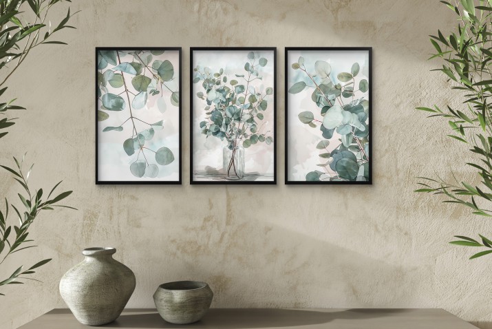 Plakaty z eukaliptusem w delikatnej akwareli | Subtelna Dekoracja- Zieleń i Beż do wnętrz boho 81879 - zdjęcie 6