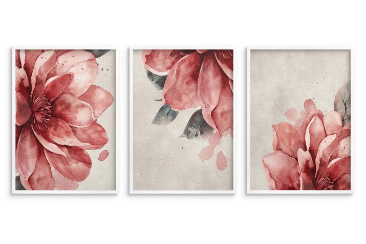Delikatny zestaw 3 plakatów- akwarelowe kwiaty w różu i czerwieni | Obrazy na ścianę styl romantyczny, shabby chic 81864 - zdjęcie 4