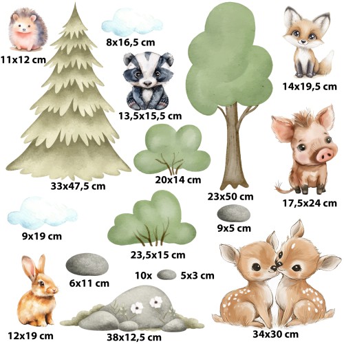 Kolorowe naklejki dla dzieci z motywem lasu | Zwierzątka w pastelowych kolorach | Pokój chłopca i dziewczynki boho T42152 - zdjęcie 4