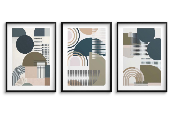 Zestaw 3 plakatów geometrycznych – Abstrakcyjne obrazy do salonu i sypialni | Grafika w stylu Bauhaus 81844 - zdjęcie 4