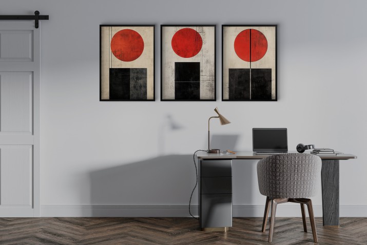 Abstrakcyjne Plakaty w stylu Bauhaus- geometryczne obrazy w czerwieni i czerni | Minimalistyczna dekoracja ścienna 81840 - zdjęcie 6