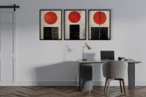 Abstrakcyjne Plakaty w stylu Bauhaus- geometryczne obrazy w czerwieni i czerni | Minimalistyczna dekoracja ścienna 81840 Naklejkomania - zdjecie 6 - miniatura