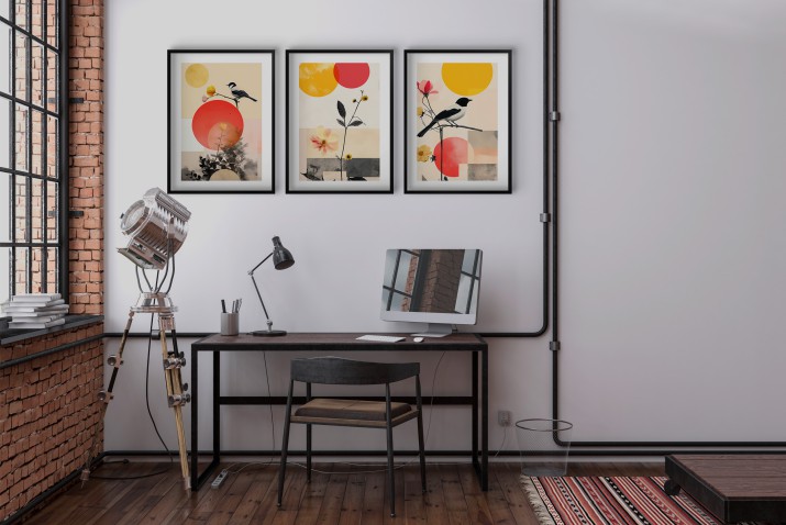 Tryptyk Geometria i Ptaki– Plakaty w Stylu Japandi | Minimalistyczne Obrazy na ścianę Czerwony i Żółty 81839 - zdjęcie 7