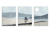 Minimalistyczne Plakaty z Pejzażem w Stylu Japandi– Plaża i Jezioro | Komplet trzech obrazów na ścianę 81849 Naklejkomania - zdjecie 8 - miniatura