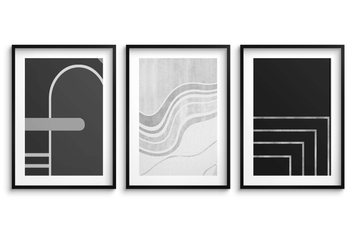 Minimalistyczne Obrazy na Ścianę- geometryczne wzory w czerni i bieli | Zestaw 3 nowoczesnych plakatów 81847 - zdjęcie 7