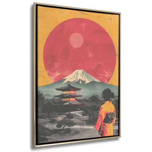 Obraz w ramie American Box z japońskim krajobrazem- Góra Fuji, czerwone słońce i pagoda | Styl vintage, retro R94177 - zdjęcie 2
