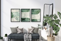 Zestaw 3 plakatów z geometrycznymi formami w odcieniach zieleni i bieli | Nowoczesna dekoracja do salonu 81874 Naklejkomania - zdjecie 5 - miniatura