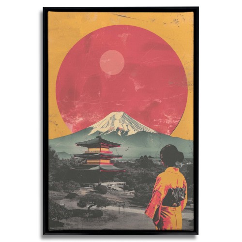 Obraz w ramie American Box z japońskim krajobrazem- Góra Fuji, czerwone słońce i pagoda | Styl vintage, retro R94177 - zdjęcie 3