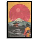 Obraz w ramie American Box z japońskim krajobrazem- Góra Fuji, czerwone słońce i pagoda | Styl vintage, retro R94177 Naklejkomania - zdjecie 3 - miniatura