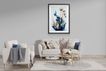 Elegancki Plakat Niebiesko-Złoty | Abstrakcja z Motywem Ptaków i Roślin | Dekoracja do Sypialni glamour 94163 Naklejkomania - zdjecie 8 - miniatura