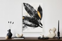 Czarno-złoty Obraz na ścianę z Liśćmi- elegancka ozdoba do salonu, przedpokoju, biura | Dekoracja ścienna glamour 94196 Naklejkomania - zdjecie 3 - miniatura