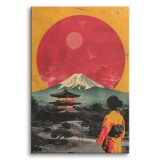 Obraz z japońskim krajobrazem- Góra Fuji, czerwone słońce i pagoda | Dekoracja w stylu retro, vintage inspirowana Japonią 94177 Naklejkomania - zdjecie 2 - miniatura