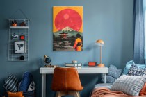 Obraz z japońskim krajobrazem- Góra Fuji, czerwone słońce i pagoda | Dekoracja w stylu retro, vintage inspirowana Japonią 94177 Naklejkomania - zdjecie 6 - miniatura