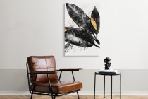 Czarno-złoty Obraz na ścianę z Liśćmi- elegancka ozdoba do salonu, przedpokoju, biura | Dekoracja ścienna glamour 94196 Naklejkomania - zdjecie 7 - miniatura