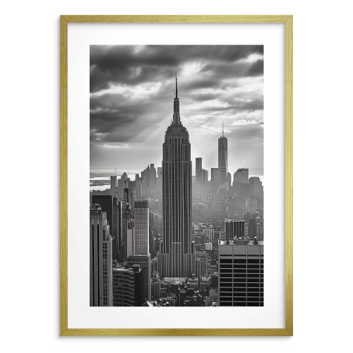 Czarno-biały plakat z panoramą Nowego Jorku | Empire State Building- monochromatyczna fotografia 94156 - zdjęcie 3