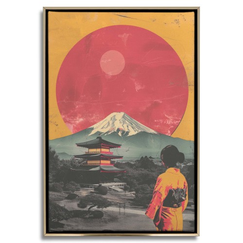 Obraz w ramie American Box z japońskim krajobrazem- Góra Fuji, czerwone słońce i pagoda | Styl vintage, retro R94177 - zdjęcie 4