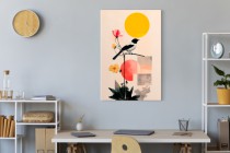 Minimalistyczny obraz na płótnie-  ptak, kwiaty i geometryczne kształty | Elegancka dekoracja ścienna 94179 Naklejkomania - zdjecie 5 - miniatura