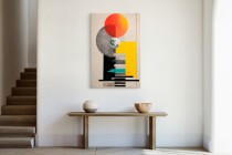 Nowoczesny obraz na ścianę- kolorowa geometria | Futurystyczna grafika w intensywnych barwach- pomarańcz, żółty 94178 Naklejkomania - zdjecie 4 - miniatura