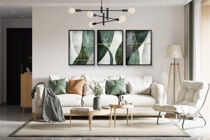 Plakaty na ścianę- Tryptyk abstrakcja z Butelkową Zielenią i Złotem | Obrazy w Stylu Loft, Glamour 81875 - zdjęcie 4